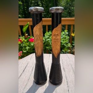 Candle stick holder Vintage hand carved